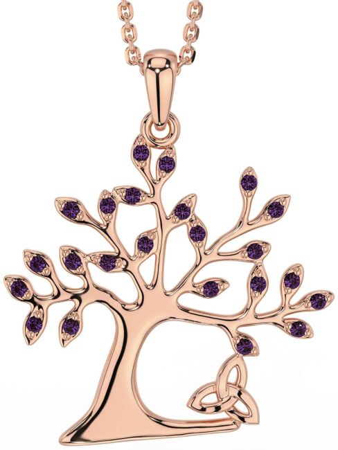 Alexandrite Rose Gold Celtic Tree of Life Trinity Knot Necklace