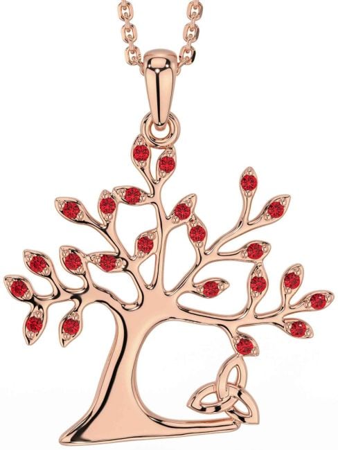 Ruby Rose Gold Celtic Tree of Life Trinity Knot Necklace