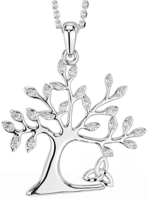 Diamond Silver Celtic Tree of Life Trinity Knot Necklace