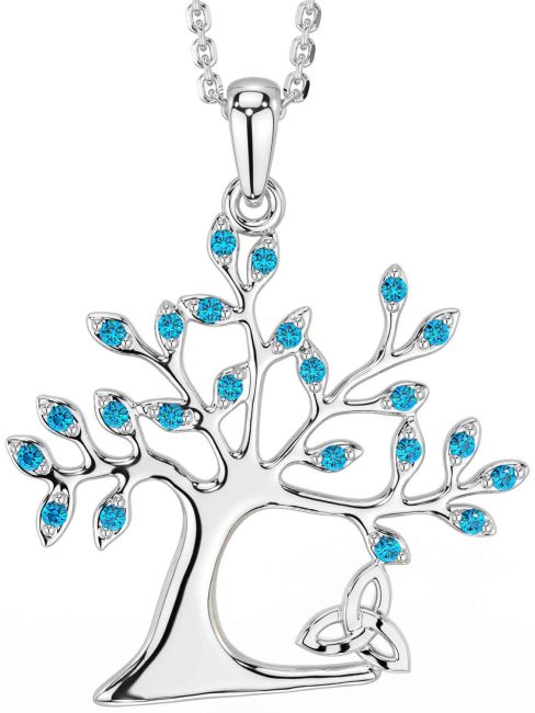Topaz White Gold Celtic Tree of Life Trinity Knot Necklace