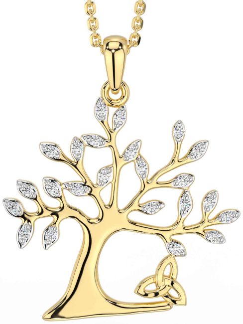 Diamond Gold Celtic Tree of Life Trinity Knot Necklace