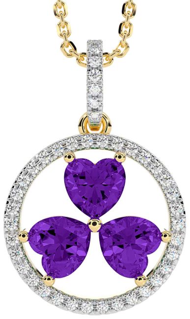 Diamond Amethyst Gold Silver Shamrock Necklace