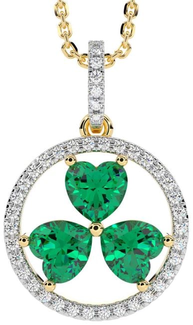 Diamond Emerald Gold Silver Shamrock Necklace