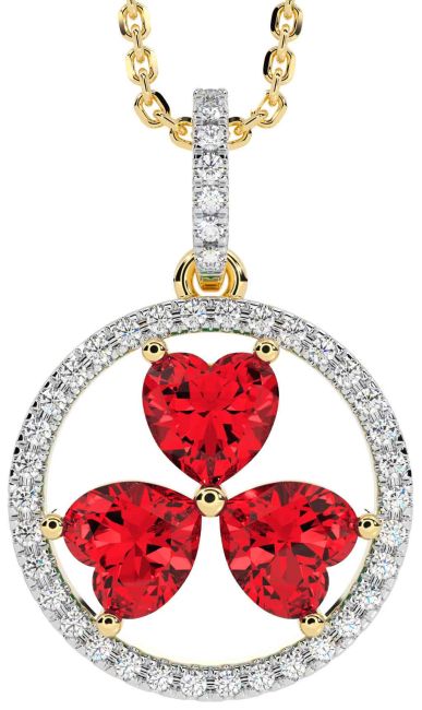 Diamond Ruby Gold Silver Shamrock Necklace