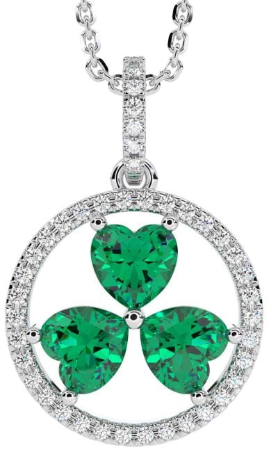 Diamond Emerald Silver Shamrock Necklace