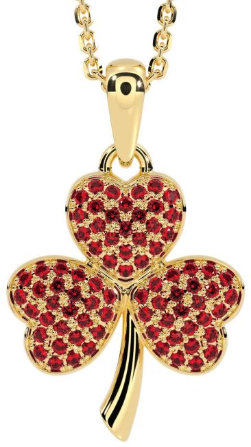 Ruby Gold Silver Shamrock Necklace