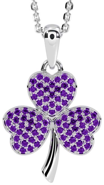 Amethyst White Gold Shamrock Necklace