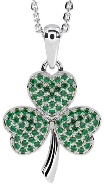Emerald White Gold Shamrock Necklace