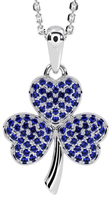 Sapphire White Gold Shamrock Necklace