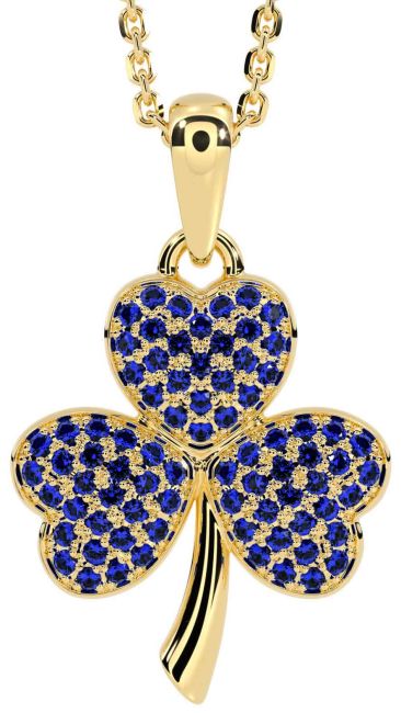 Sapphire Gold Shamrock Necklace