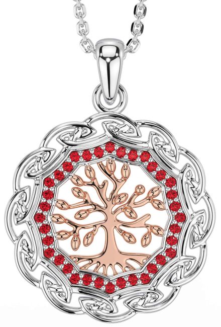 Rubí Rosa Oro Plata céltico Árbol de Vida Collar