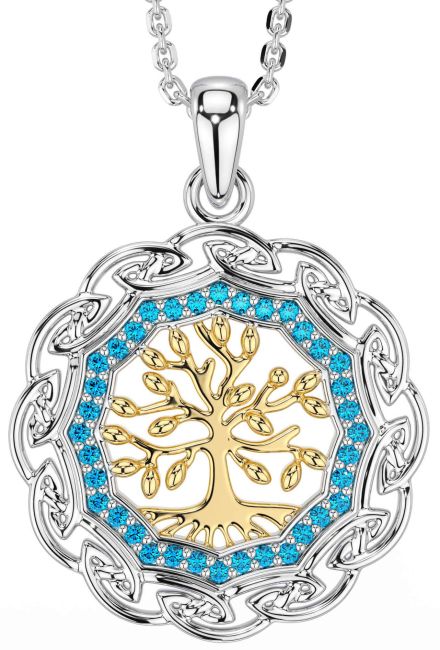 Topaz Gold Silver Celtic Tree of Life Necklace