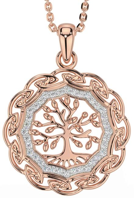 Diamond Rose Gold Silver Celtic Tree of Life Necklace