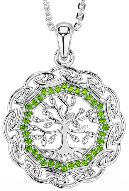 Peridot Silver Celtic Tree of Life Necklace