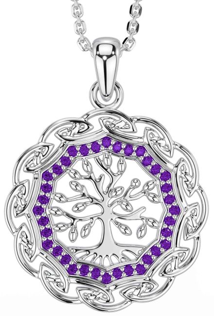 Amethyst White Gold Celtic Tree of Life Necklace