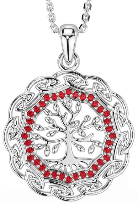 Ruby White Gold Celtic Tree of Life Necklace