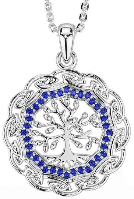 Sapphire White Gold Celtic Tree of Life Necklace