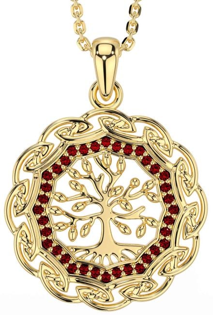 Garnet Gold Celtic Tree of Life Necklace