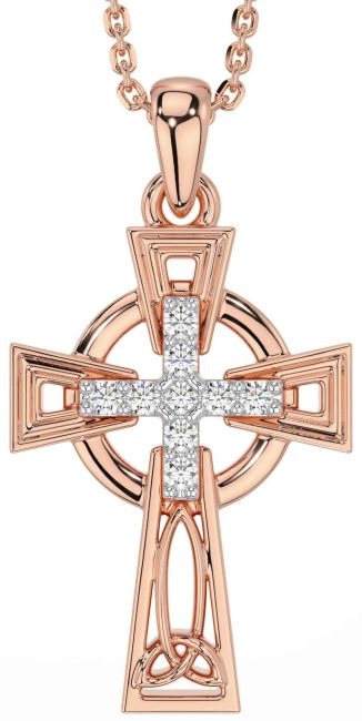 Diamond Rose Gold Celtic Cross Necklace