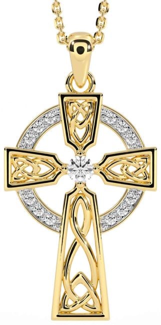 Diamond Gold Silver Celtic Cross Necklace