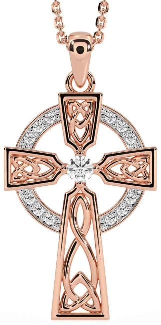 Diamond Rose Gold Celtic Cross Necklace