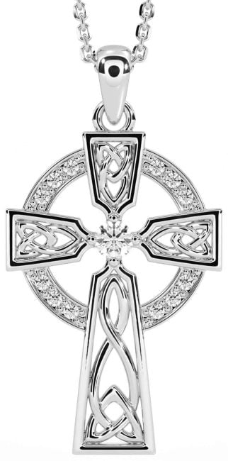 Diamond Silver Celtic Cross Necklace