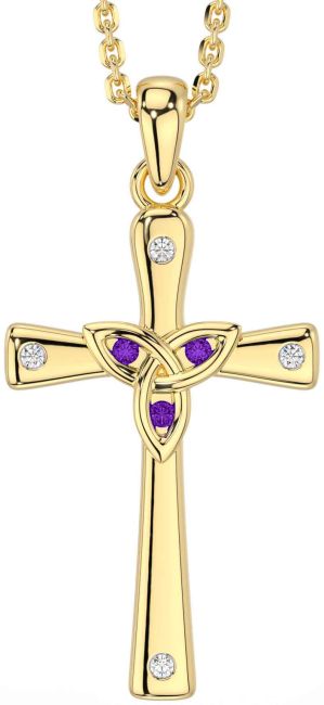 Diamond Amethyst Gold Silver Celtic Cross Trinity Knot Necklace