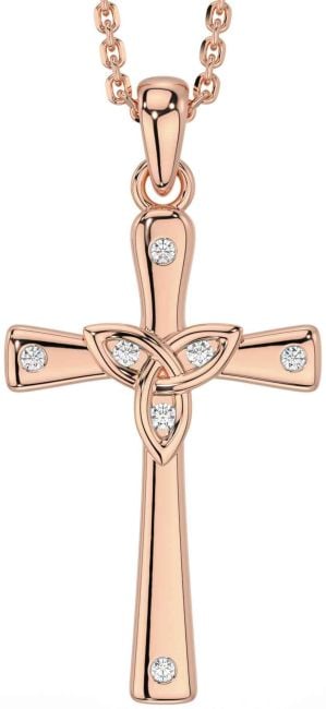 Diamond Rose Gold Celtic Cross Trinity Knot Necklace