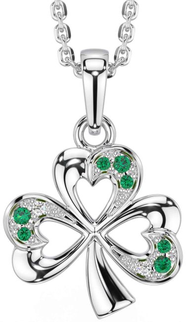 Emerald White Gold Shamrock Necklace