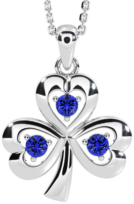 Sapphire White Gold Shamrock Necklace