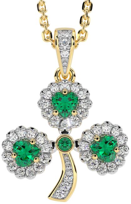 Diamond Emerald Gold Silver Shamrock Necklace