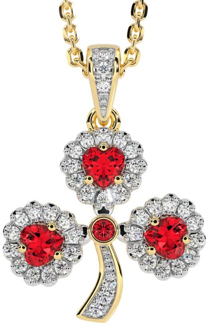 Diamond Ruby Gold Silver Shamrock Necklace