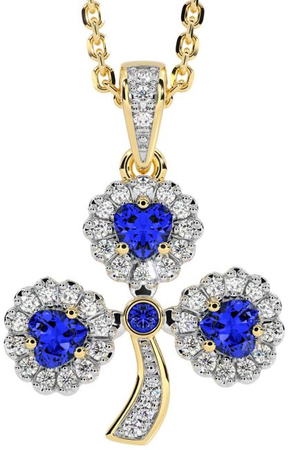 Diamond Sapphire Gold Silver Shamrock Necklace