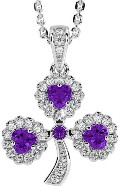 Diamond Amethyst Silver Shamrock Necklace