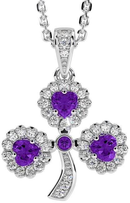 Diamond Amethyst White Gold Shamrock Necklace