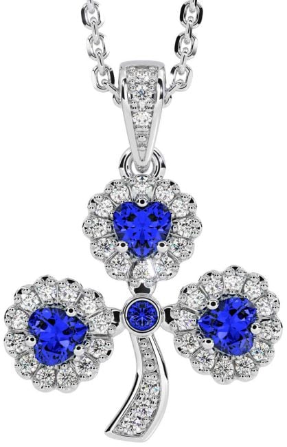 Diamond Sapphire White Gold Shamrock Necklace