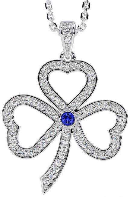 Diamond Sapphire White Gold Shamrock Necklace