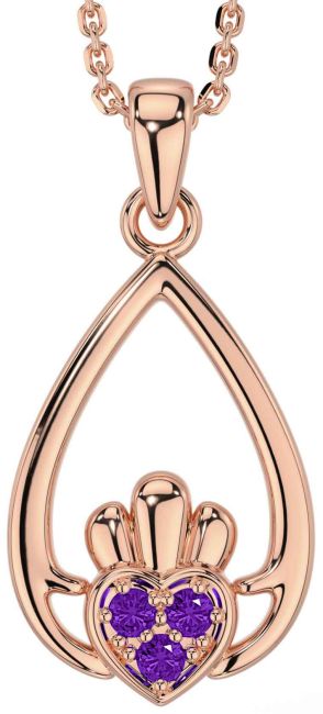 Amethyst Rose Gold Silver Claddagh Necklace
