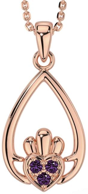 Alexandrite Rose Gold Silver Claddagh Necklace