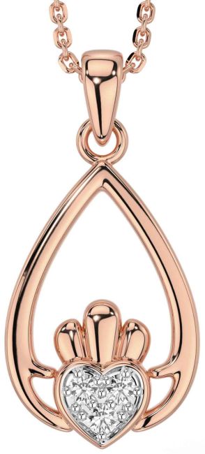 Diamond Rose Gold Silver Claddagh Necklace