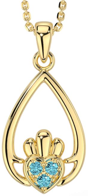 Aquamarine Gold Silver Claddagh Necklace