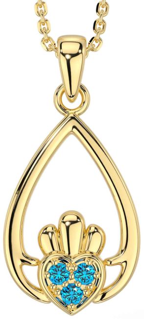 Topaz Gold Silver Claddagh Necklace