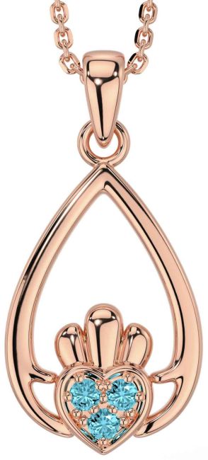 Aquamarine Rose Gold Claddagh Necklace