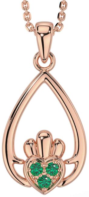 Emerald Rose Gold Claddagh Necklace