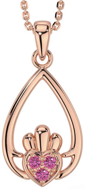 Pink Tourmaline Rose Gold Claddagh Necklace