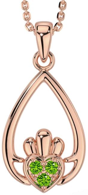 Peridot Rose Gold Claddagh Necklace