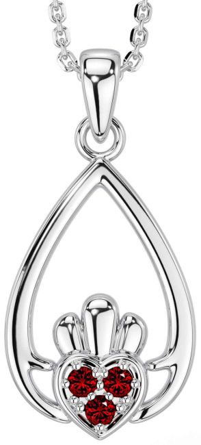 Garnet White Gold Claddagh Necklace