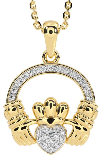 Diamond Gold Silver Claddagh Necklace