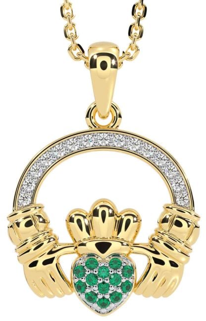 Diamond Emerald Gold Silver Claddagh Necklace