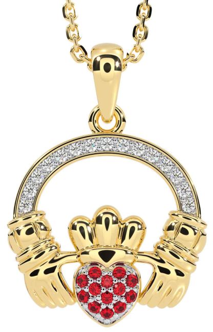 Diamond Ruby Gold Silver Claddagh Necklace